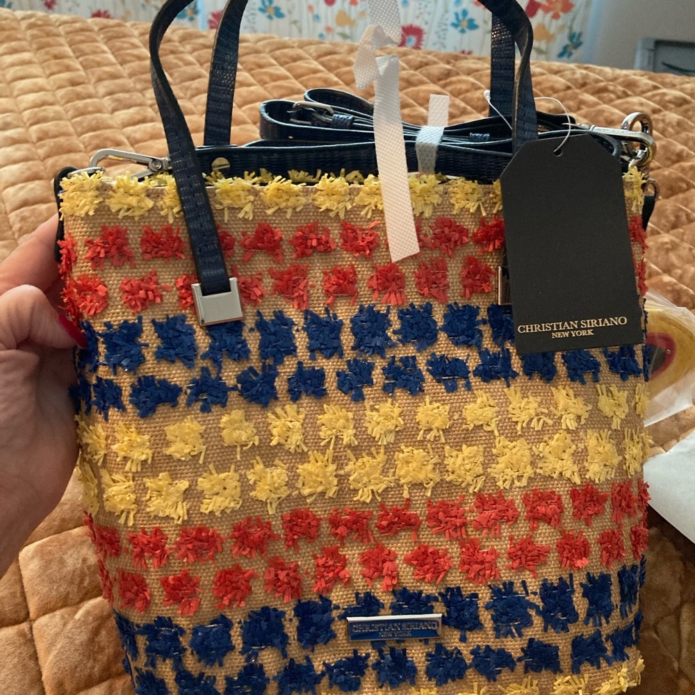 NWT Christian Siriano New York Sabrina Straw with Yellow, Red and Blue Flowers